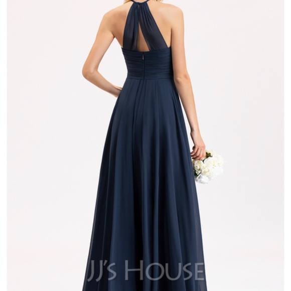 Navy blue floor length bridesmaids dress - Picture 3 of 8